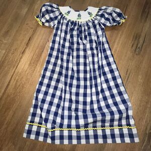 Girls Sz‎ 8 Dress Smocking Embroidery Bluebonnet Texas Wildflower Spring Easter